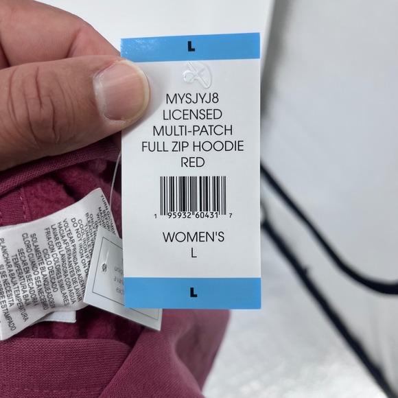 NWT Disney Mickey and Friends Full Zip Hoodie Women's Large Red Patches - Picture 8 of 13